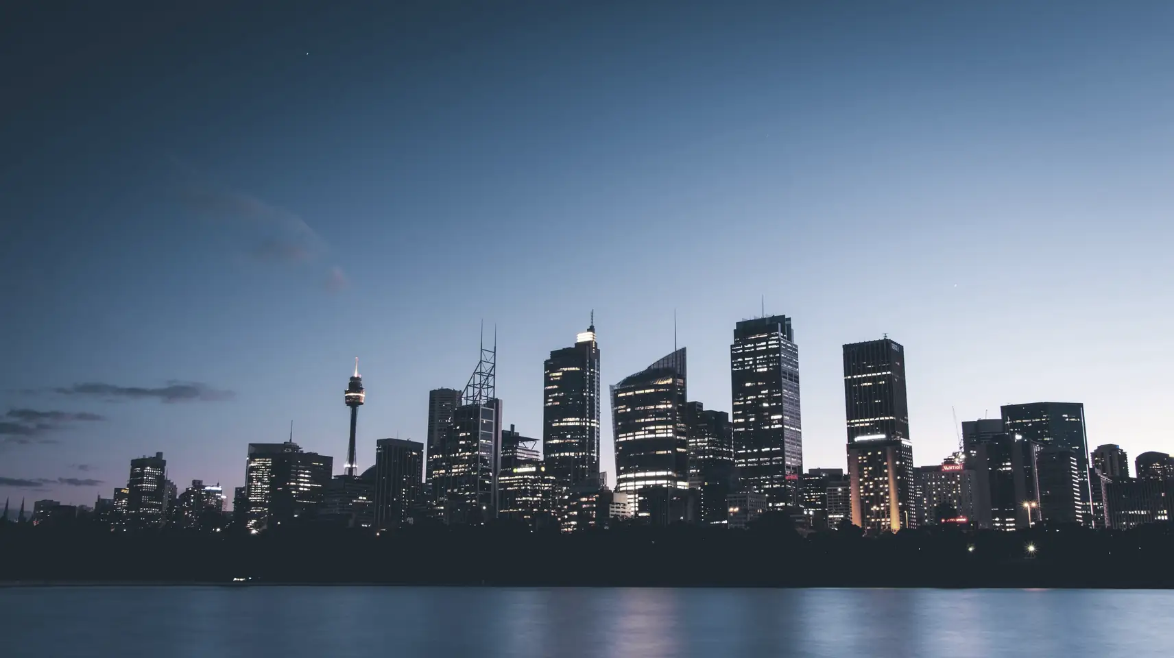 City skyline silhouetted at dusk